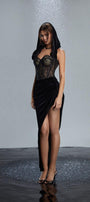 Kiera Asymmetric Draped Velvet Ankle Length Dress - MEAN BLVD