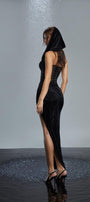 Kiera Asymmetric Draped Velvet Ankle Length Dress - MEAN BLVD