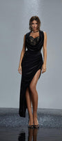 Kiera Asymmetric Draped Velvet Ankle Length Dress - MEAN BLVD