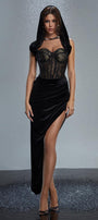 Kiera Asymmetric Draped Velvet Ankle Length Dress - MEAN BLVD