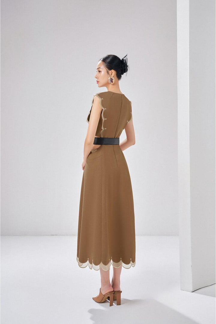Kimberly A-line Sleeveless Crepe Midi Dress - MEAN BLVD