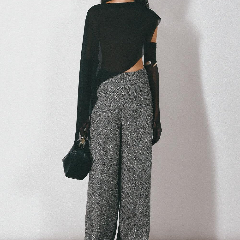 Kirea Straight Wide Leg Tweed Floor Length Pants - MEAN BLVD