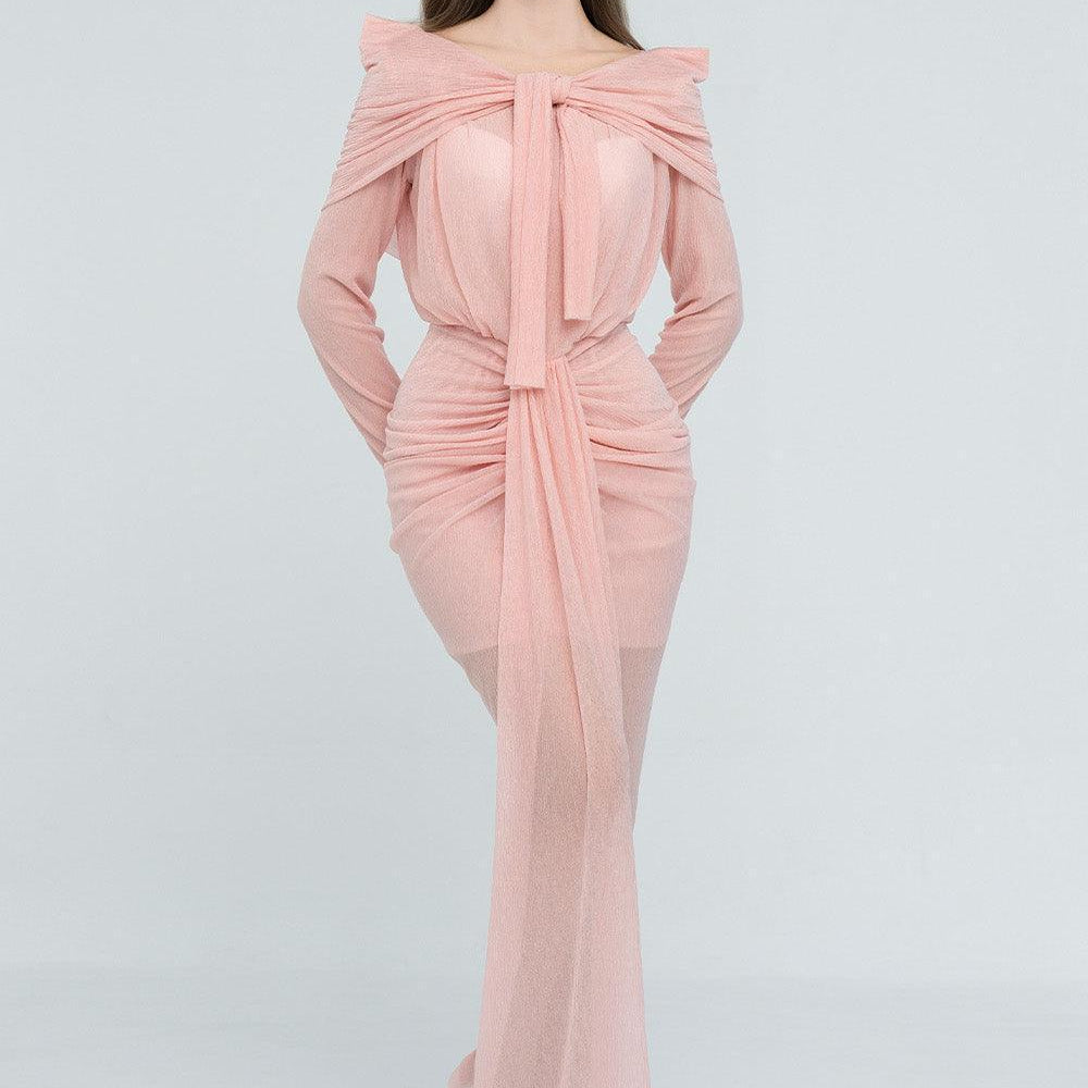 Kora Sarong Boat Neck Mesh Sheer Maxi Dress - MEAN BLVD