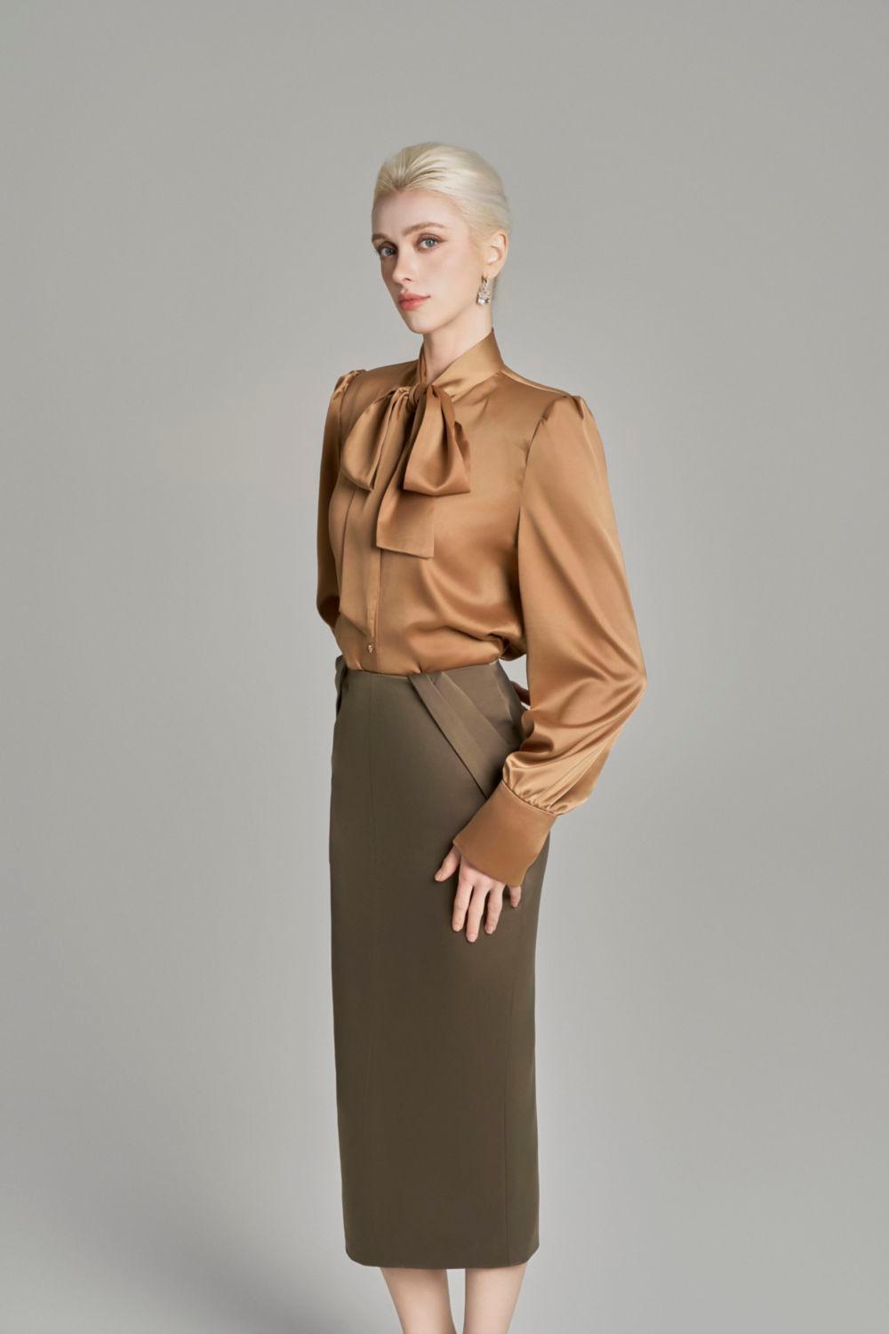 Kori Pegged Side Pleated Silk Midi Skirt - MEAN BLVD