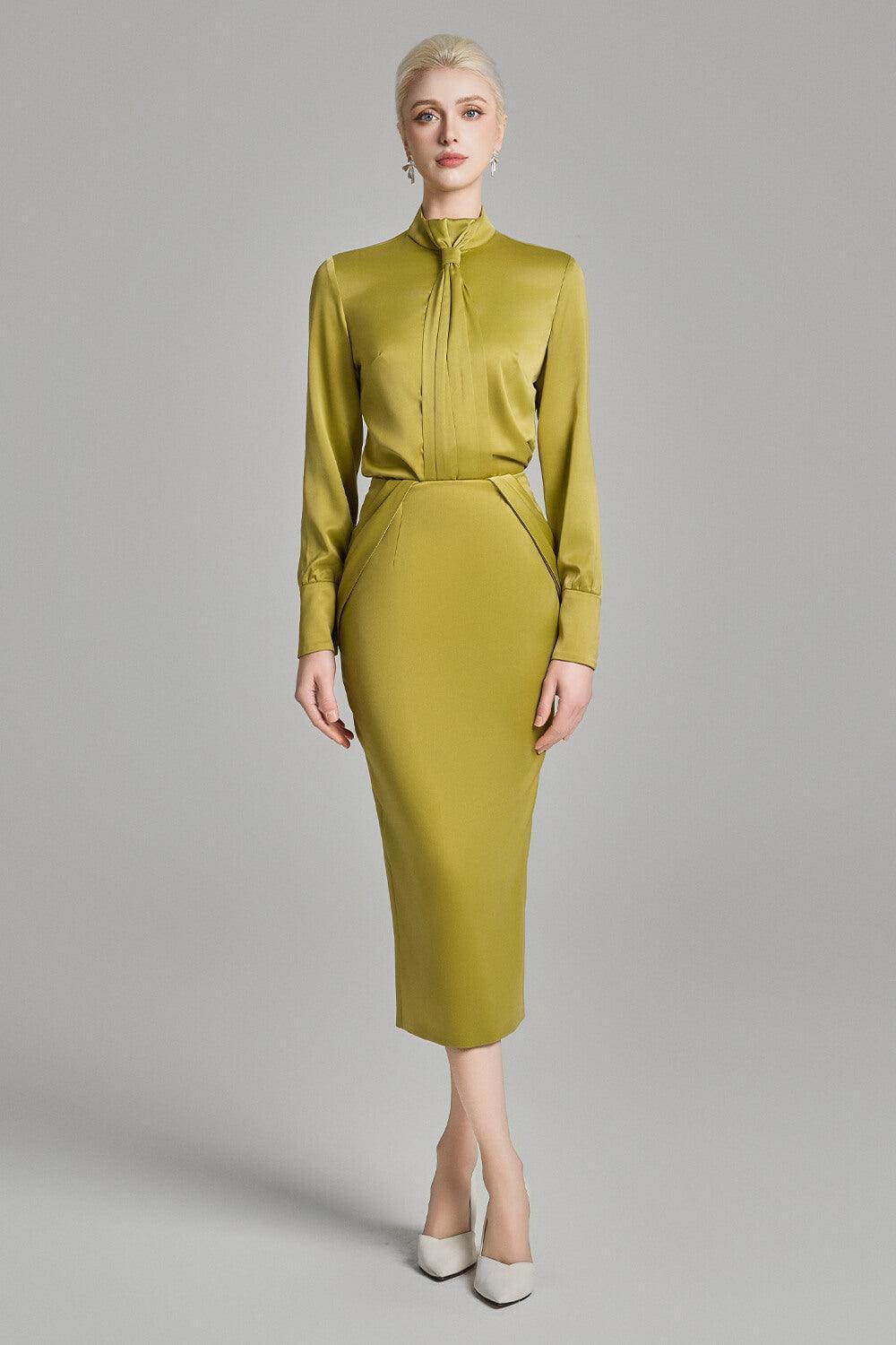 Kori Pegged Side Pleated Silk Midi Skirt - MEAN BLVD