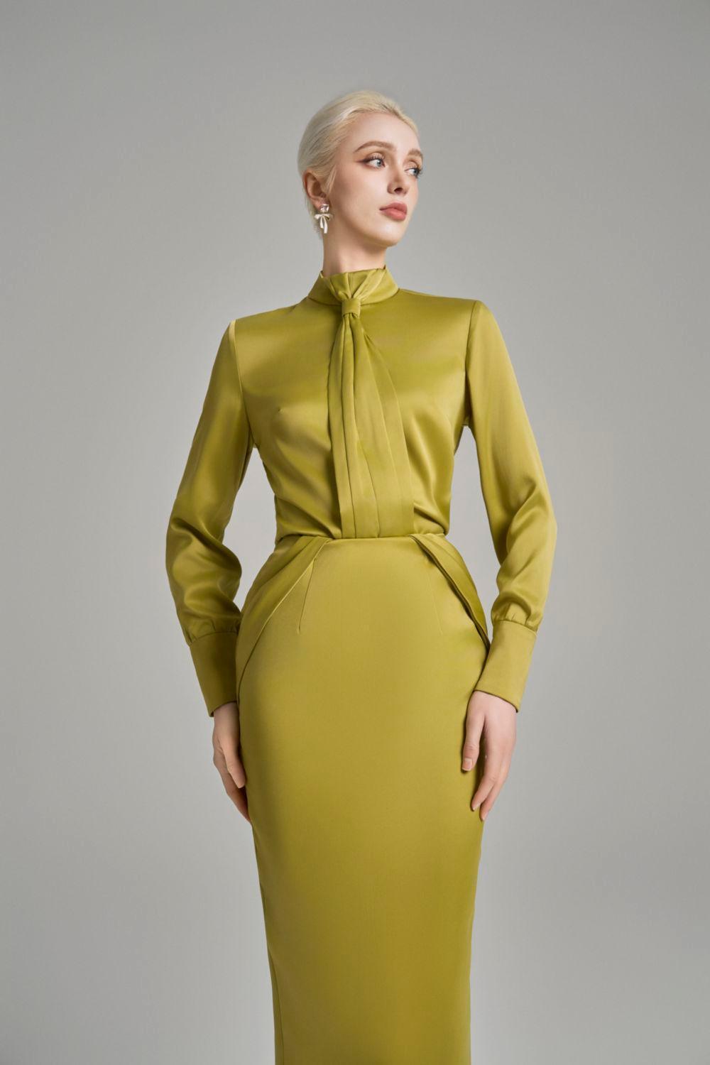 Kori Pegged Side Pleated Silk Midi Skirt - MEAN BLVD