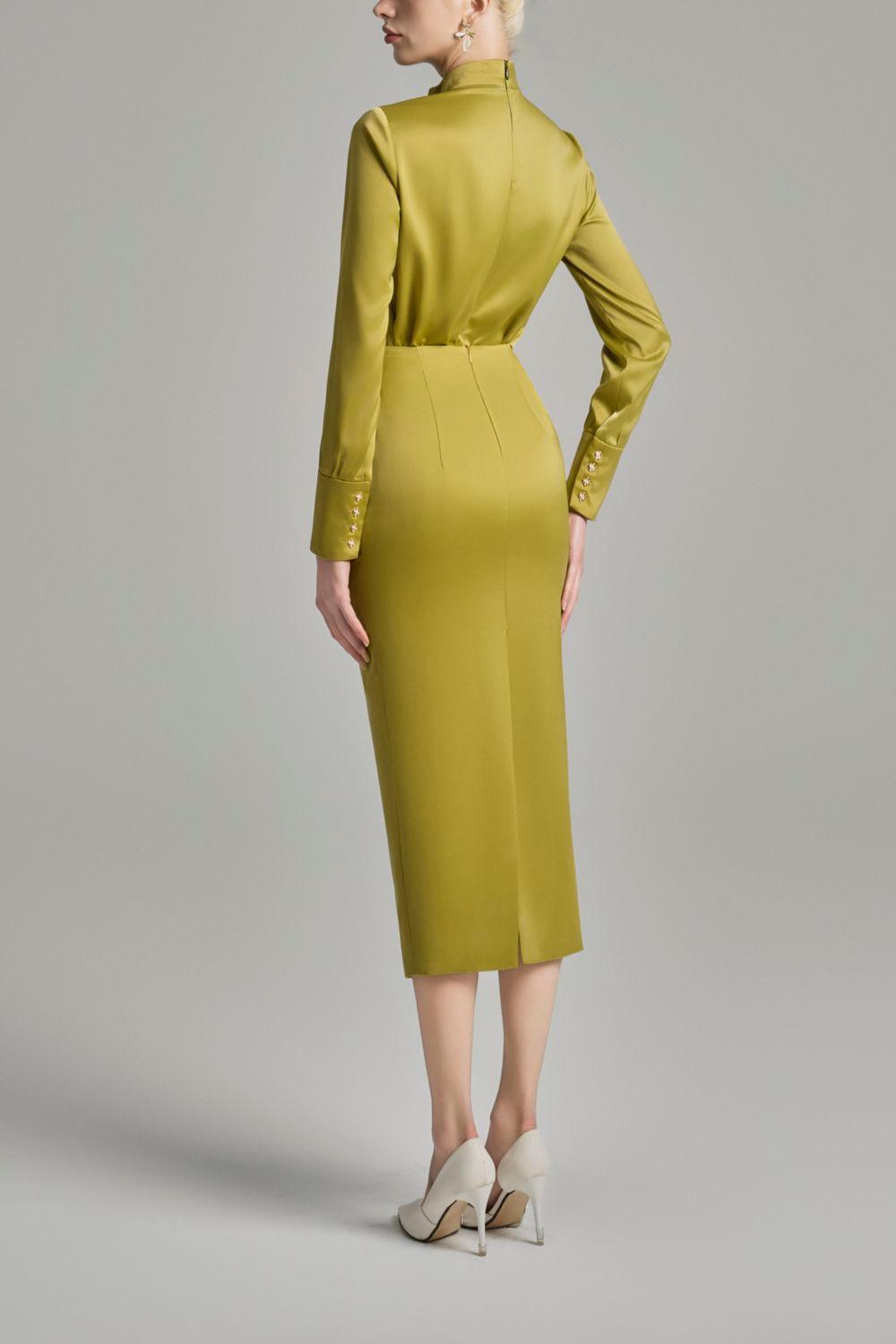 Kori Pegged Side Pleated Silk Midi Skirt - MEAN BLVD