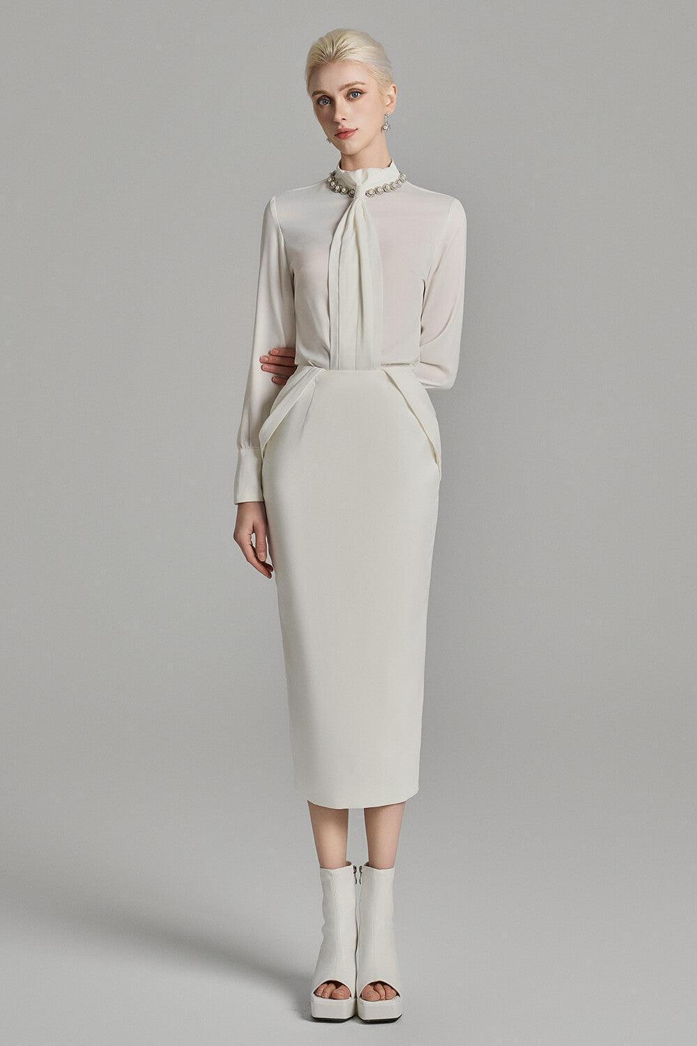 Kori Pegged Side Pleated Silk Midi Skirt - MEAN BLVD