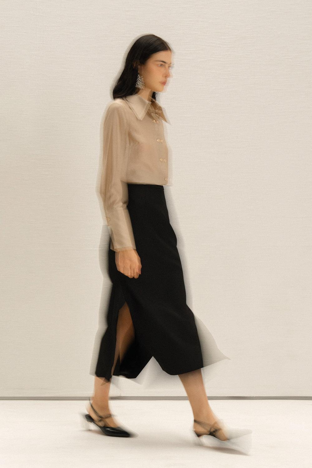 Kress Pencil Side Slit Polycotton Midi Skirt - MEAN BLVD