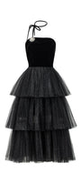 Krystal Layered Straight Across Neck Tulle Midi Dress - MEAN BLVD
