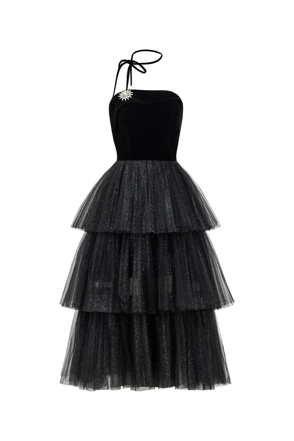 Krystal Layered Straight Across Neck Tulle Midi Dress - MEAN BLVD