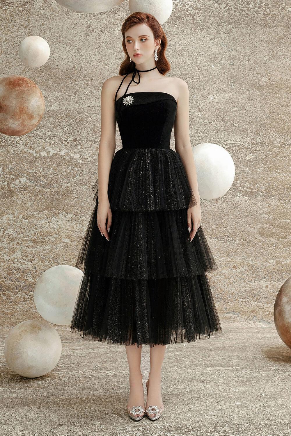 Krystal Layered Straight Across Neck Tulle Midi Dress - MEAN BLVD