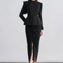 Kyle Peplum Gathered Chanel Midi Dress - MEAN BLVD