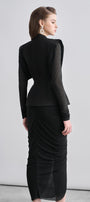 Kyle Peplum Gathered Chanel Midi Dress - MEAN BLVD