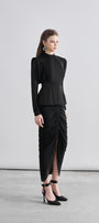 Kyle Peplum Gathered Chanel Midi Dress - MEAN BLVD