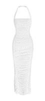 Kylie Gathered Halter Neck Mesh Spandex Midi Dress - MEAN BLVD