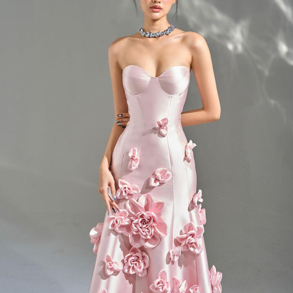 Women's La Fleur Asymmetric Sweetheart Neck Taffeta Maxi Dress S/M/L Pink Mean Blvd Customize / Pink Women's La Fleur Asymmetric Sweetheart Neck Taffeta Maxi Dress S/M/L Pink Mean Blvd Customize / Pink