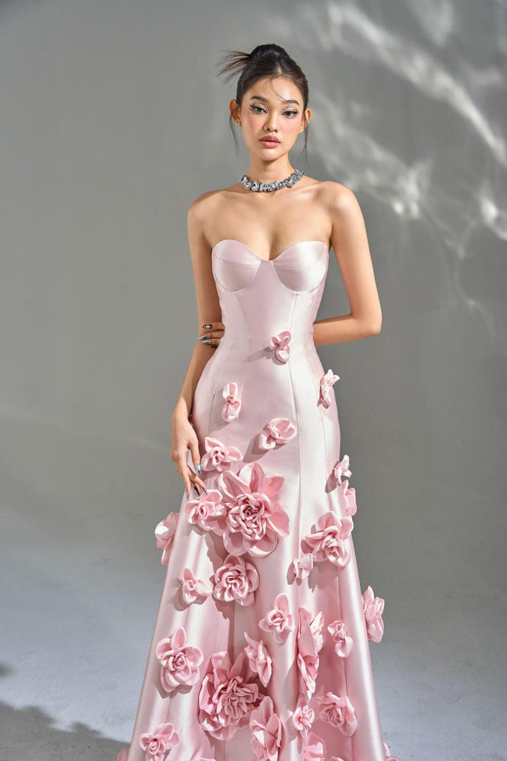 La Fleur Asymmetric Sweetheart Neck Taffeta Maxi Dress - MEAN BLVD