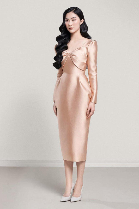 La Verne Pegged Long Sleeved Taffeta Midi Dress - MEAN BLVD