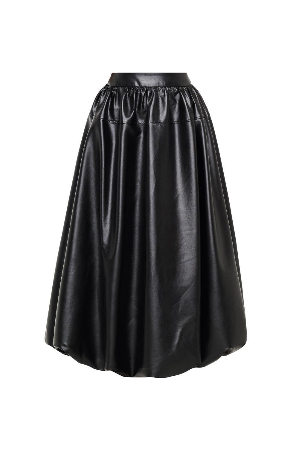 Lacey A-line Draped Leather Midi Skirt - MEAN BLVD