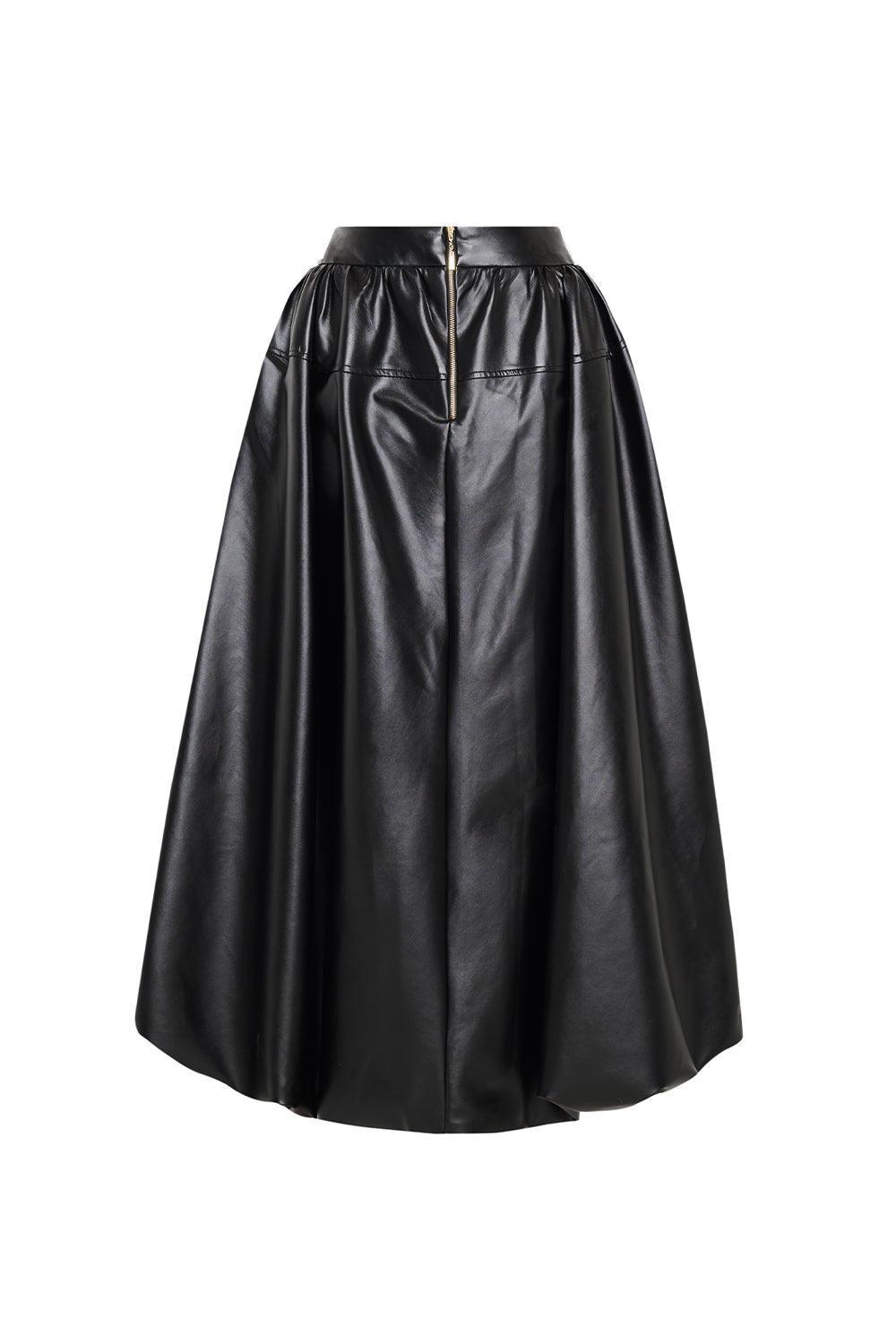 Lacey A-line Draped Leather Midi Skirt - MEAN BLVD