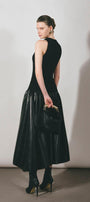 Lacey A-line Draped Leather Midi Skirt - MEAN BLVD