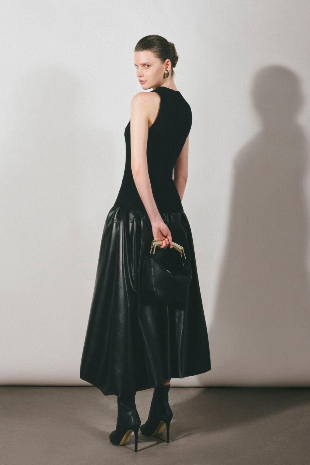 Lacey A-line Draped Leather Midi Skirt - MEAN BLVD