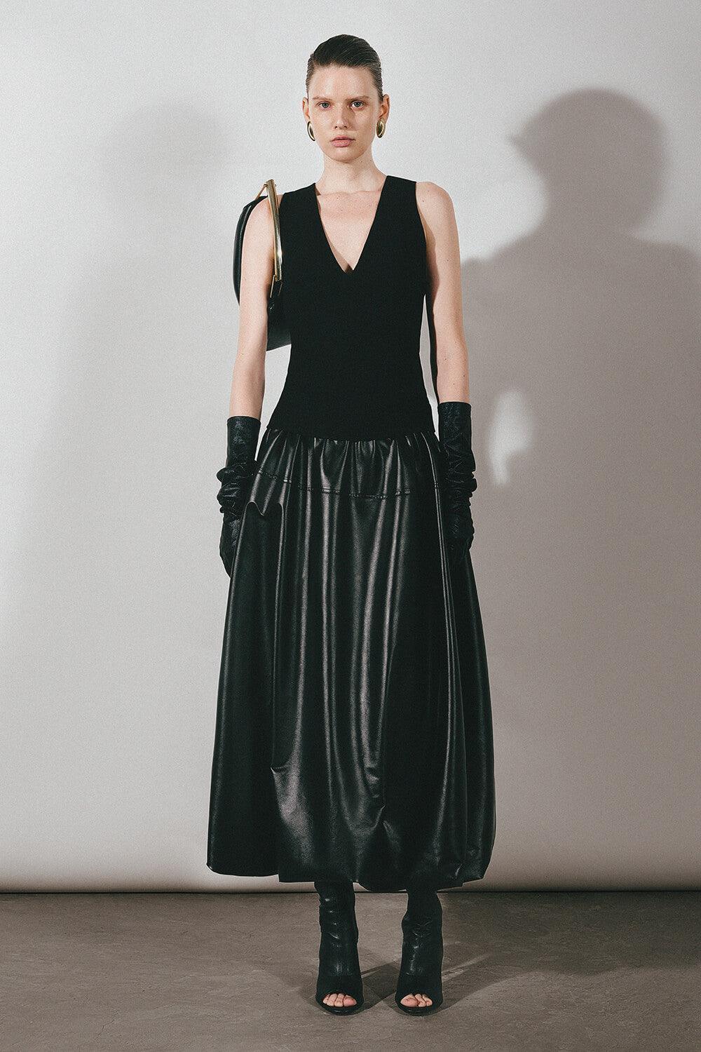Lacey A-line Draped Leather Midi Skirt - MEAN BLVD