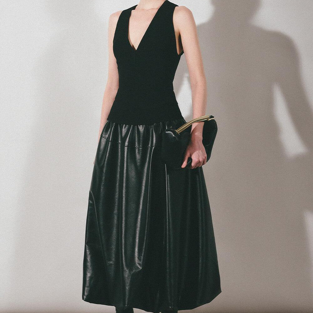 Lacey A-line Draped Leather Midi Skirt - MEAN BLVD