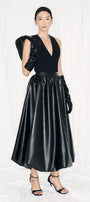 Lacey A-line Draped Leather Midi Skirt - MEAN BLVD