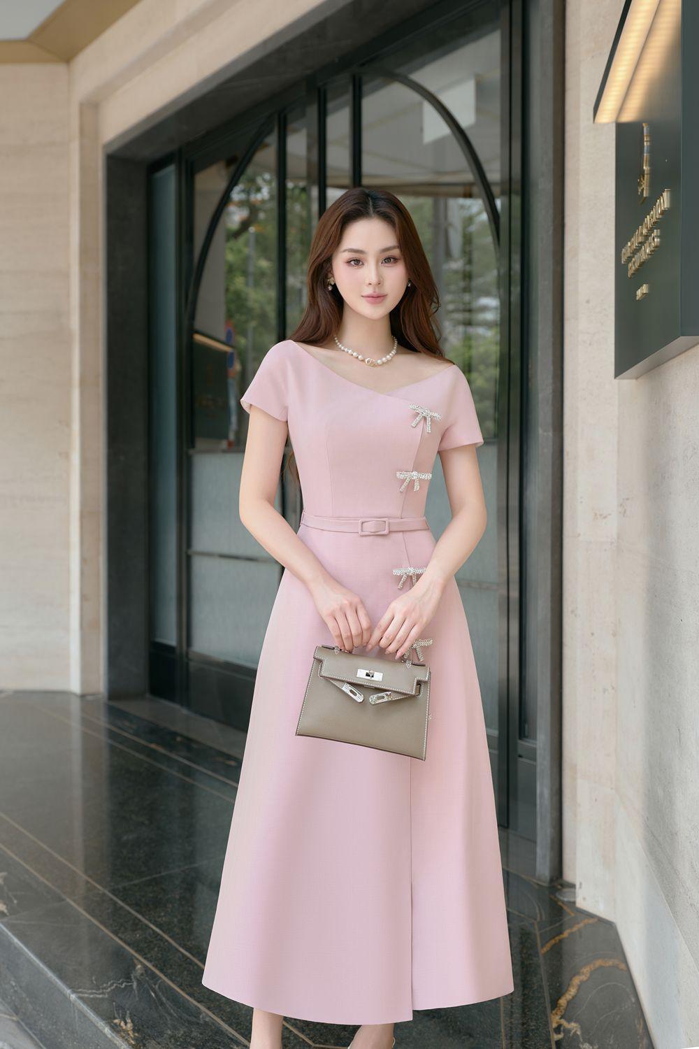 Ladies A-line Short Sleeved Linen Cotton Midi Dress - MEAN BLVD