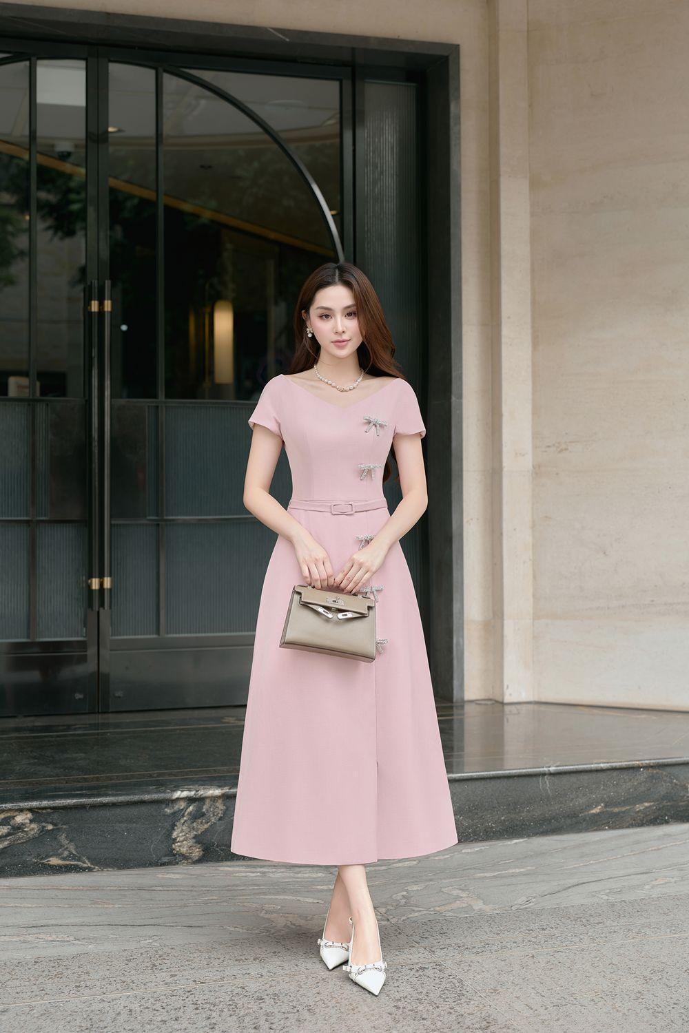 Women's Ladies A-line Short Sleeved Linen Cotton Midi Dress S/M/L/Customize Pink MEAN BLVD Pink / Customize Women's Ladies A-line Short Sleeved Linen Cotton Midi Dress S/M/L/Customize Pink MEAN BLVD Pink / Customize