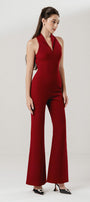 Lady Flared V-Neck Interlock Ankle Length Jumpsuit - MEAN BLVD