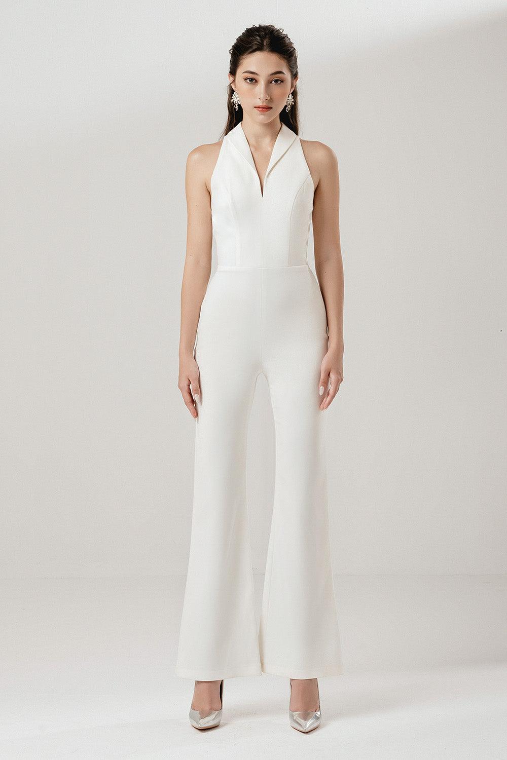 Lady Flared V-Neck Interlock Ankle Length Jumpsuit - MEAN BLVD