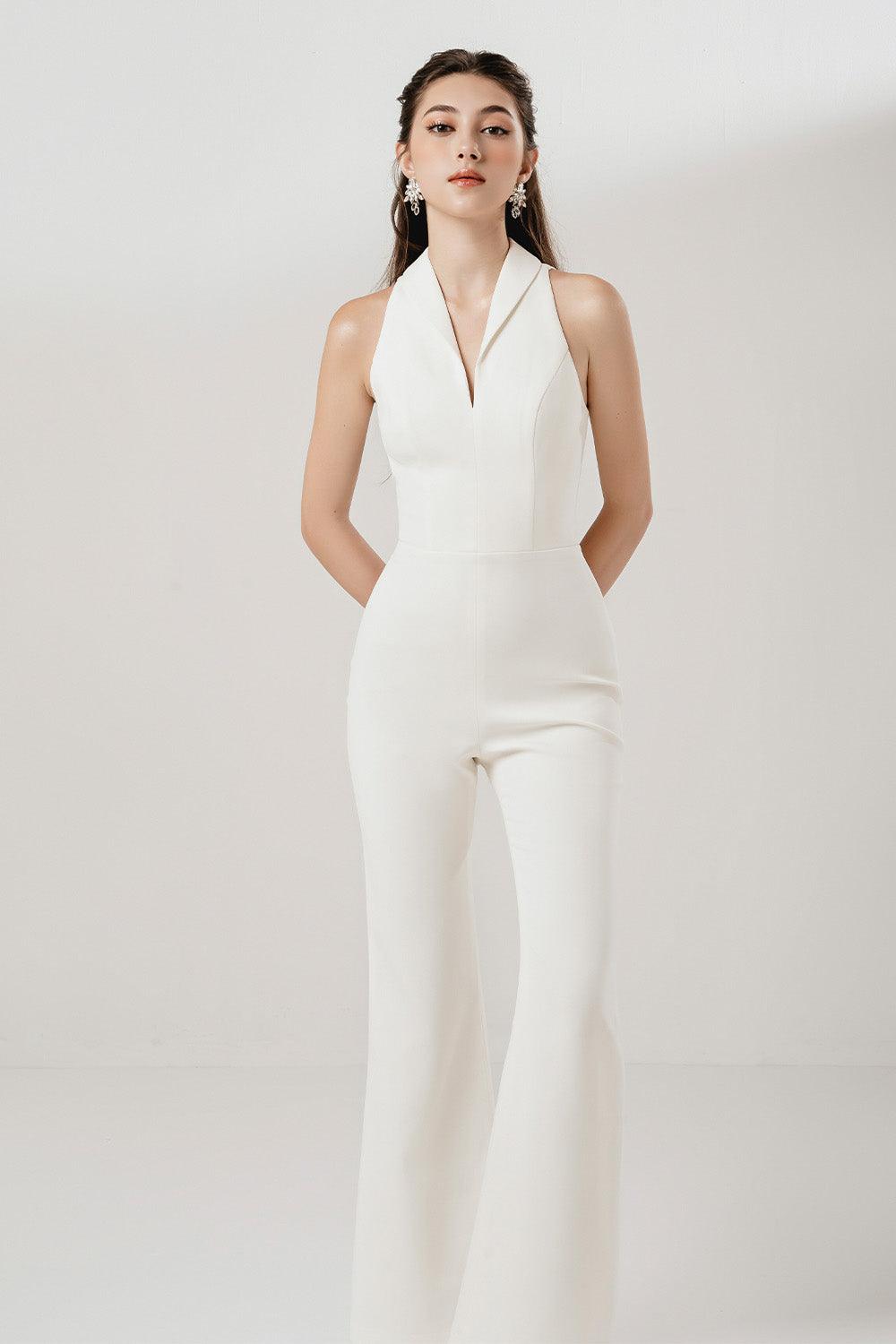 Lady Flared V-Neck Interlock Ankle Length Jumpsuit - MEAN BLVD