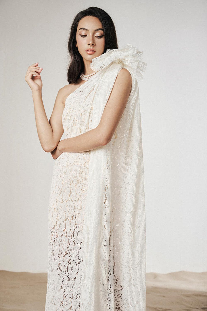 Lady Straight One Shoulder Lace Maxi Dress - MEAN BLVD