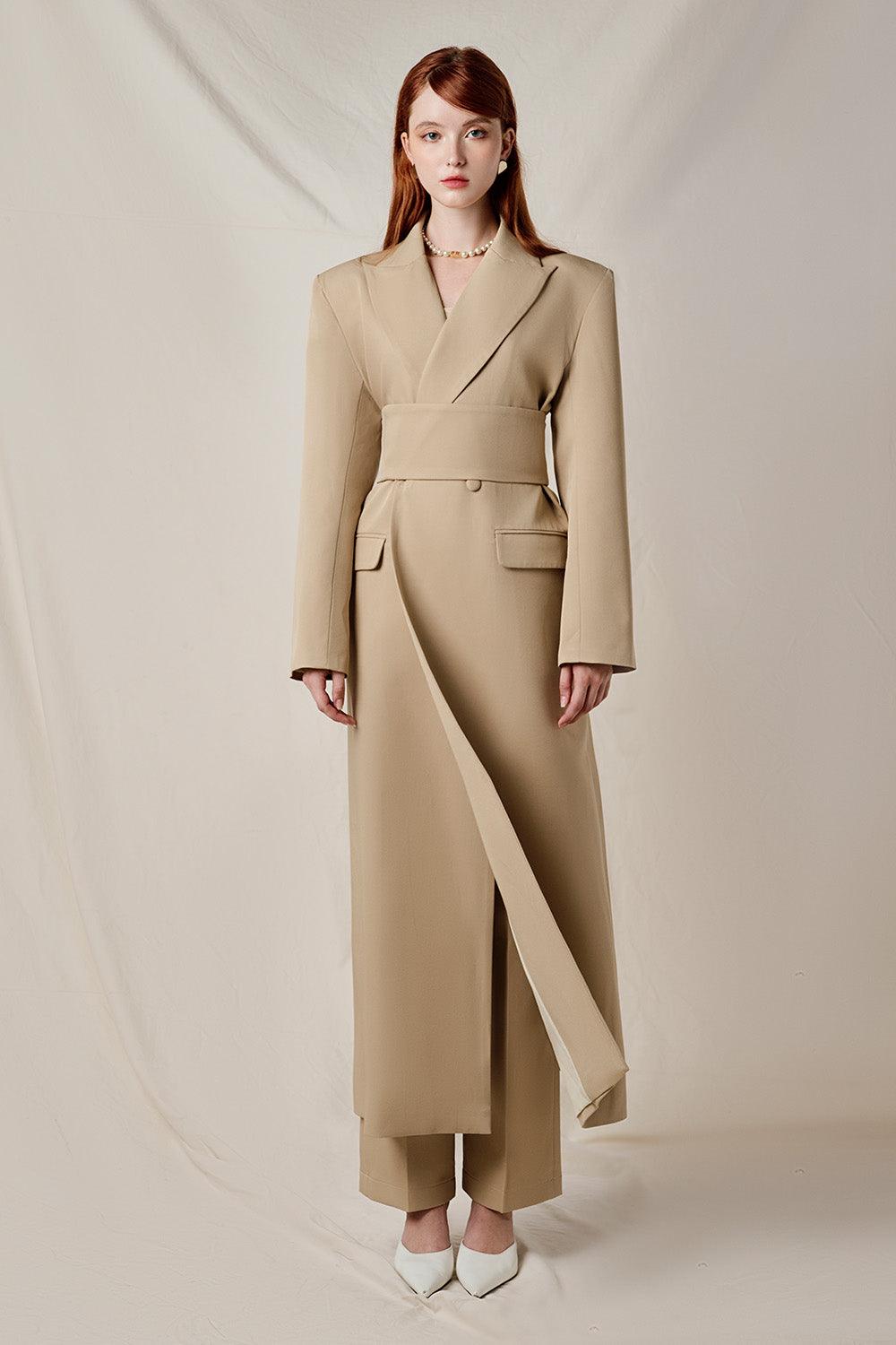Women's Lady Straight Peak Lapel Cotton Midi Trench Coat Freesize