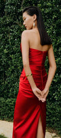 Lady Strapless Twisted Silk Midi Dress - MEAN BLVD
