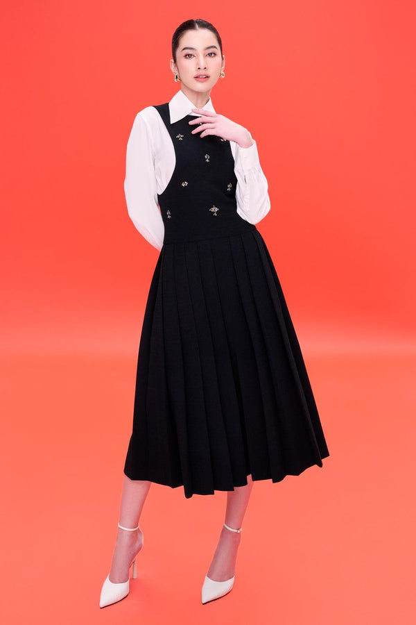 Lainey A-line Round Neck Wool Midi Dress - MEAN BLVD