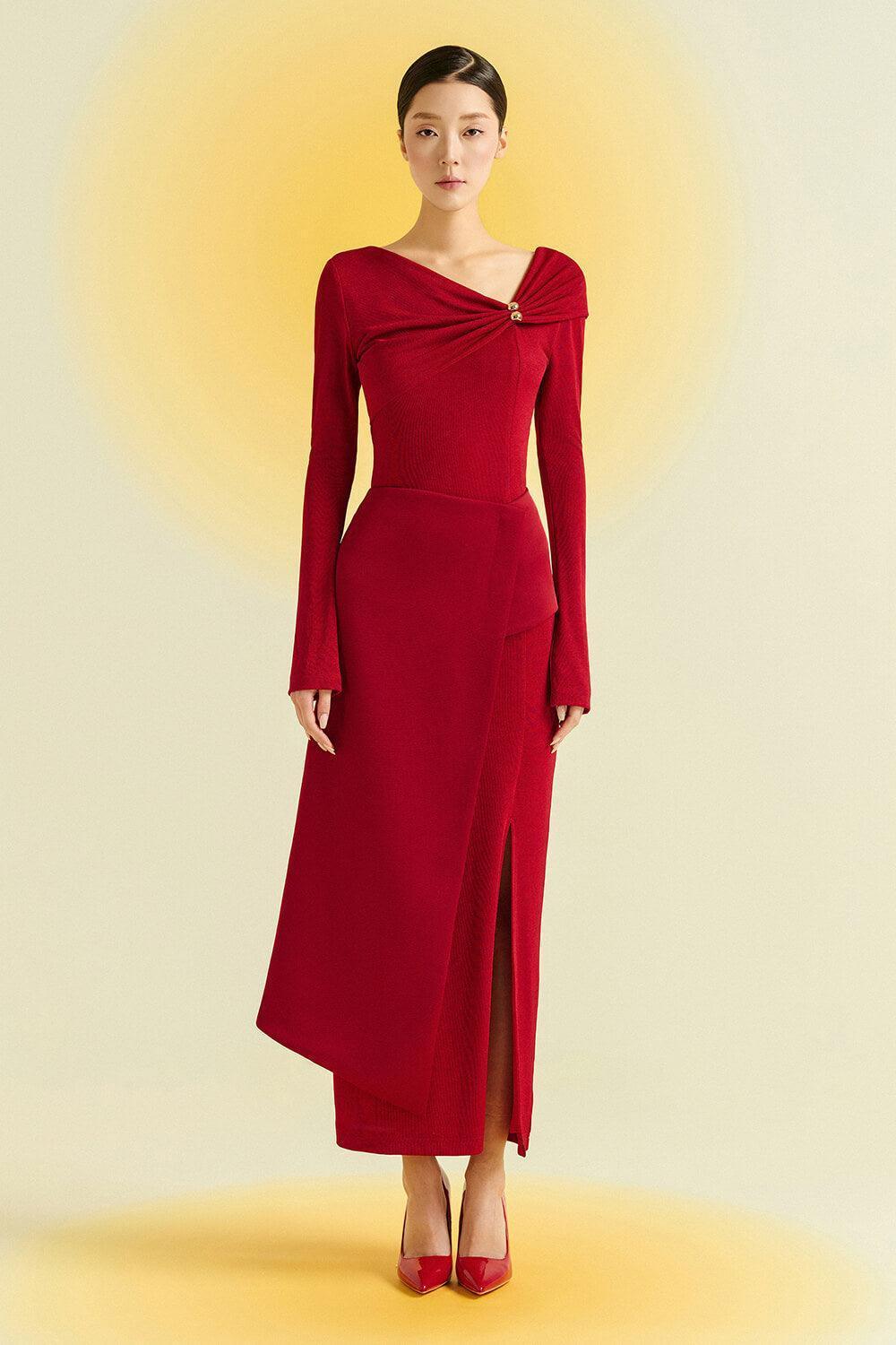 Laly Sheath Extended Flap Spandex Taffeta Ankle Length Dress - MEAN BLVD