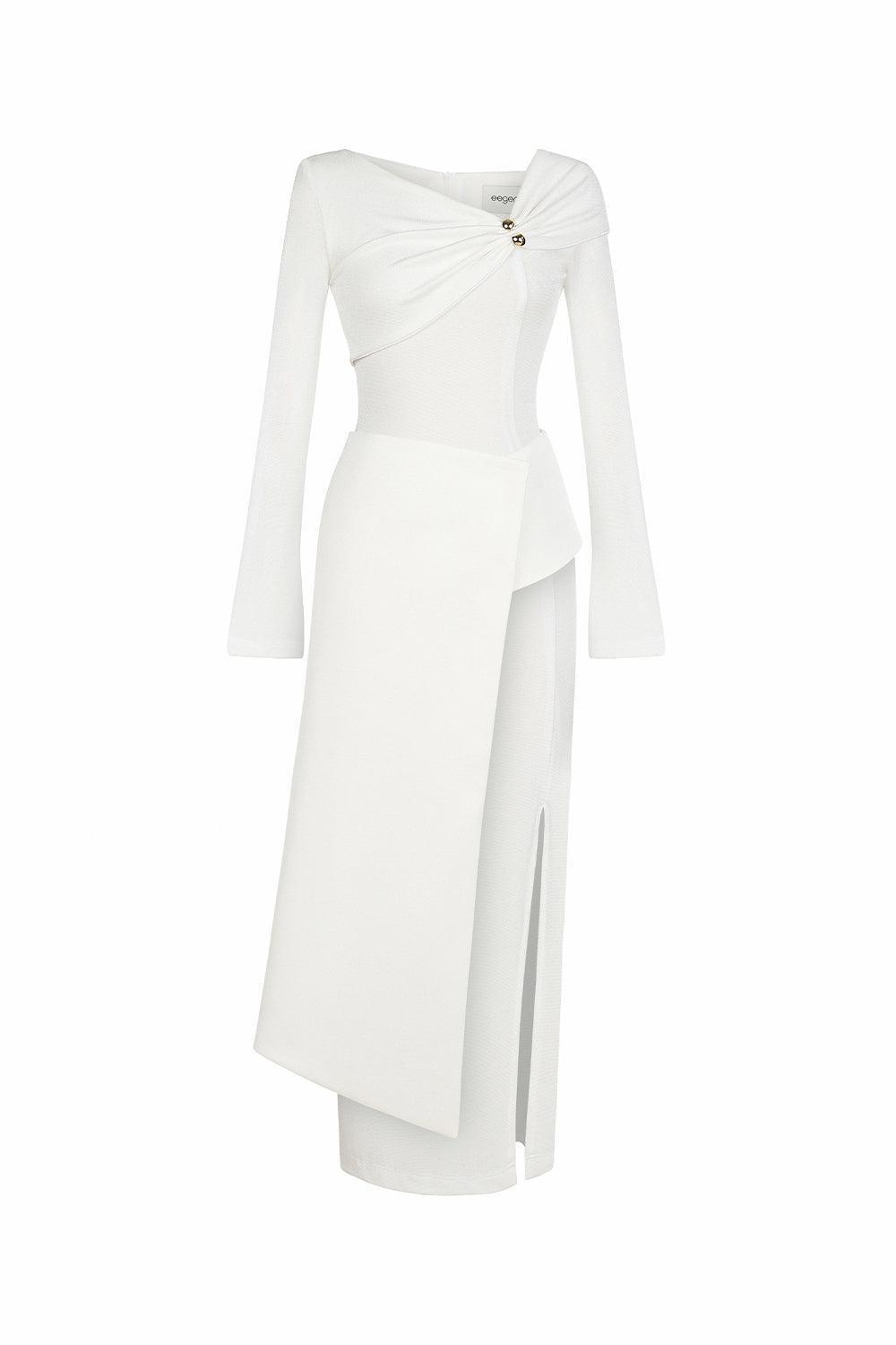 Women's Laly Sheath Extended Flap Spandex Taffeta Ankle Length Dress S/M/L/XL White/Black/Red MEAN BLVD White / L