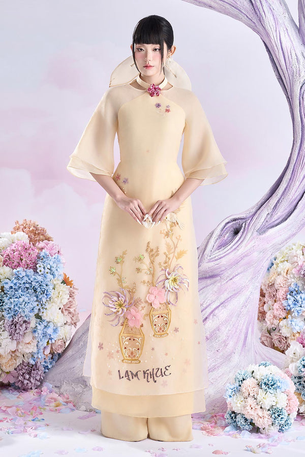 Heliodor Layered Choker Neck Organza Floor Length Ao Dai