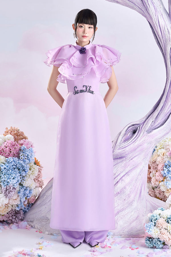 Jade A-line Mandarin Neck Organza Floor Length Ao Dai