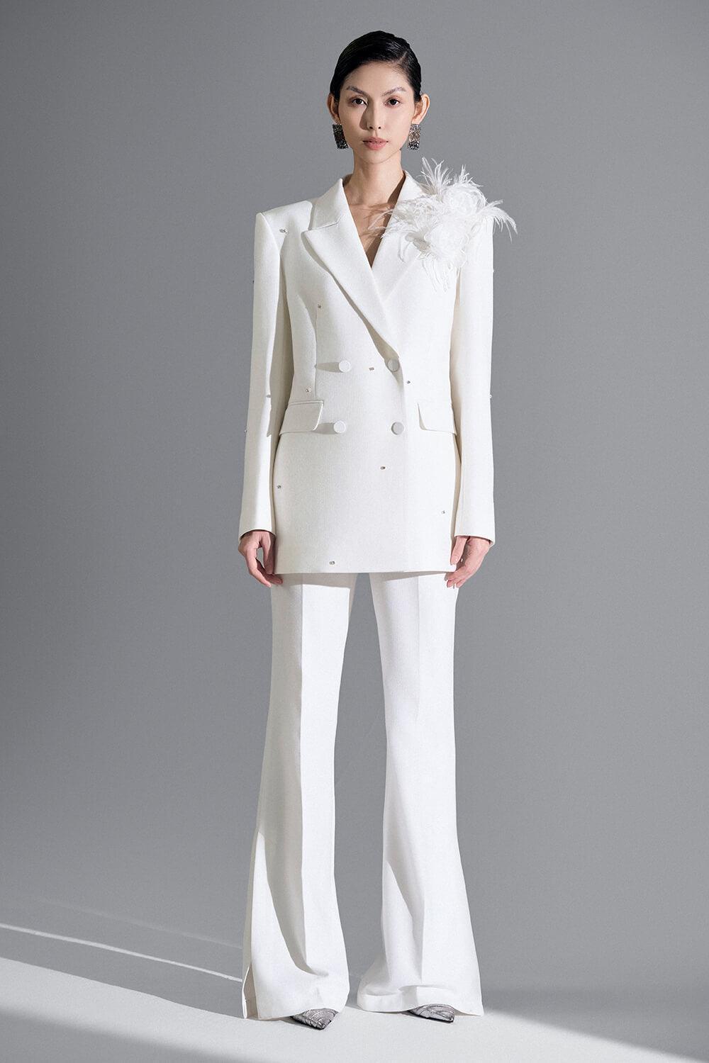 Lammy Flared Side Slit Silk Wool Floor Length Pants - MEAN BLVD