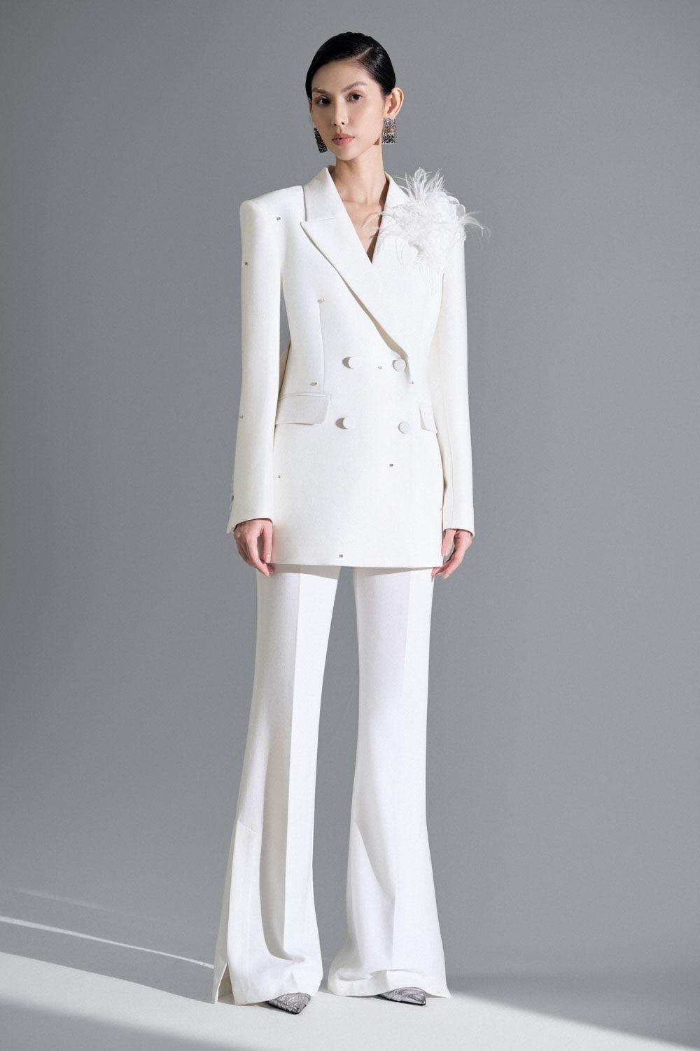 Lammy Flared Side Slit Silk Wool Floor Length Pants - MEAN BLVD