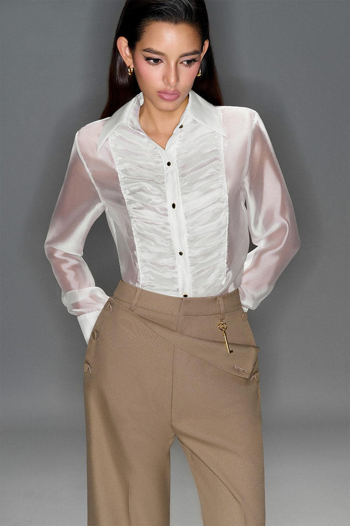 Lana Straight Gathered Chiffon Shirt - MEAN BLVD