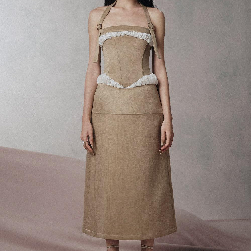 Lapin Drop Waist Halter Neck Taffeta Midi Dress - MEAN BLVD