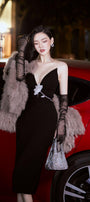 Lapina Hourglass Illusion Neck Silk Calf Length Dress - MEAN BLVD