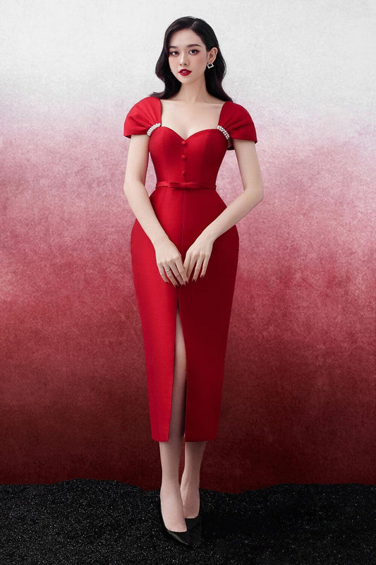 Laramie Pegged Sweetheart Neck Trerena Taffeta Midi Dress - MEAN BLVD