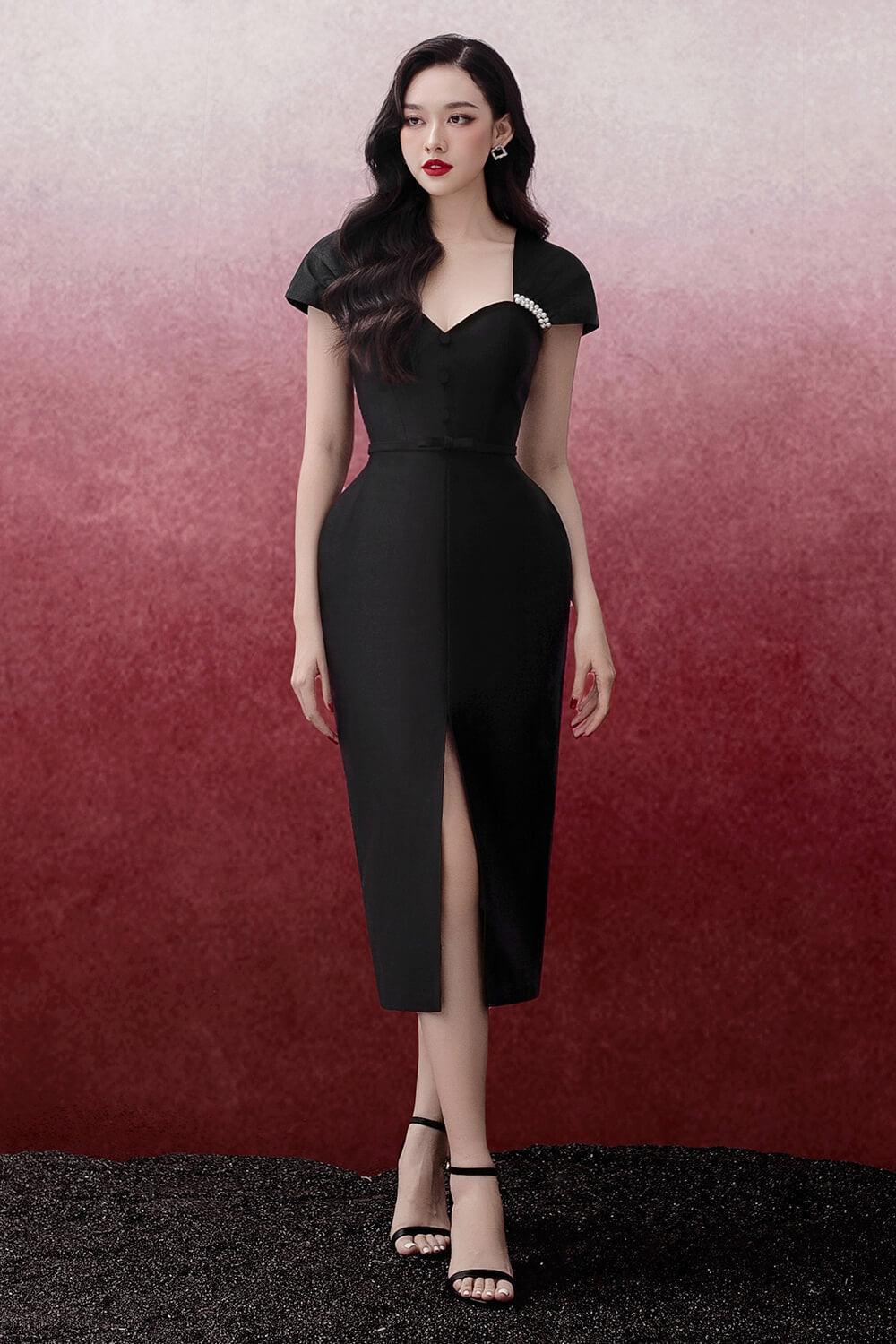 Laramie Pegged Sweetheart Neck Trerena Taffeta Midi Dress - MEAN BLVD